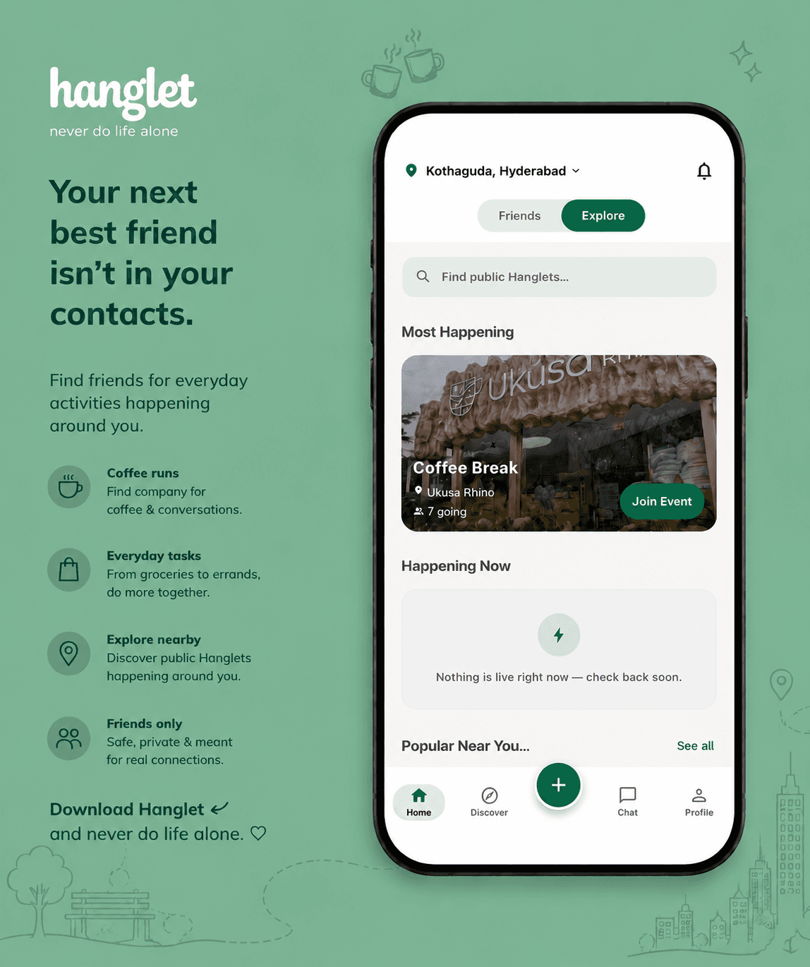 Discover nearby Hanglets in the Hanglet app